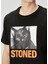Siyah Kedi Baskılı Slogan Detaylı T-Shirt 5