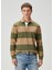 Haki Bej Polo Yaka Çizgi Desenli Sweatshirt 1