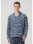 Loose Fit Lacivert Beyaz Çizgi Desenli Sweatshirt 1