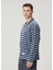 Loose Fit Lacivert Beyaz Çizgi Desenli Sweatshirt 3