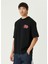 7 Baskı Detaylı Siyah Oversize Kısa Kollu Erkek T-Shirt 2