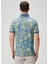 Turkuaz Polo Yaka Çiçek Desenli T-Shirt 4