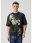 Loose Fit Lacivert Kamuflaj Desen Detaylı T-Shirt 1