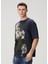 Loose Fit Lacivert Kamuflaj Desen Detaylı T-Shirt 3