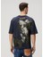 Loose Fit Lacivert Kamuflaj Desen Detaylı T-Shirt 4