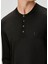 Siyah Yakası Düğmeli Uzun Kollu Ipek T-Shirt 5