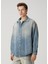 Relaxed Fit Açık Mavi Yıpratmalı Denim Gömlek 3