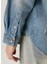 Relaxed Fit Açık Mavi Yıpratmalı Denim Gömlek 7