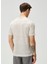 Bej Beyaz Çizgi Desenli Keten T-Shirt 4