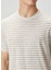 Bej Beyaz Çizgi Desenli Keten T-Shirt 5
