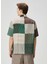 Haki Colorblocked Desenli Kısa Kollu Keten Gömlek 4