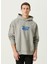 Gri Logo Baskılı Kapüşonlu Erkek Sweatshirt 1