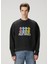 Siyah Logo Baskılı Yıpratma Detaylı Sweatshirt 3