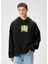 Recipe Siyah Baskılı Kapüşonlu Erkek Sweatshirt 1