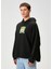 Recipe Siyah Baskılı Kapüşonlu Erkek Sweatshirt 4