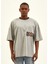 Düşük Omuzlu Gri Krom Oversize T-Shirt 1