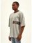 Düşük Omuzlu Gri Krom Oversize T-Shirt 2