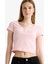 Coool Fitted Yuvarlak Yaka Crop Fitilli Kaşkorse Kısa Kollu Tişört F5185AX25SM 1