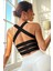 Kadın Siyah Sırtı Çapraz Lastik Detaylı Crop Top Bluz 1