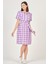 Hamile Kısa Kollu Ekose Elbise Lila 1