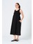 Hamile Sıfır Kol Yandan Cepli Midi Boy Keten Elbise Siyah 2