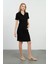 Hamile Polo Yaka Kısa Kollu Fitilli Ara Boy Elbise Siyah 1
