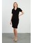 Hamile Polo Yaka Kısa Kollu Fitilli Ara Boy Elbise Siyah 4