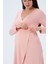 Hamile Önden Bağcıklı Kolay Giyilebilir Uzun Kollu Penye Elbise Pudra 4