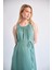 Hamile Beli Bağcıklı Sıfır Kol Midi Boy Saten Elbise Yeşil 1