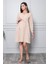 Hamile Önden Düğmeli ve Bağcıklı Uzun Kollu Viskon Elbise Bej 2