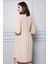 Hamile Önden Düğmeli ve Bağcıklı Uzun Kollu Viskon Elbise Bej 4