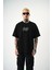 Erkek Fast Nakışlı Oversize T-Shirt Siyah 2