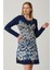 Hamile Çiçek Desenli Uzun Kol Mini Elbise Mavi 3