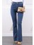 Mavi Yüksek Bel Ispanyol Paça Jeans Pantolon 1