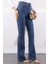Mavi Yüksek Bel Ispanyol Paça Jeans Pantolon 4
