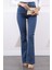 Mavi Yüksek Bel Ispanyol Paça Jeans Pantolon 2