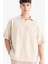 Oversize Geniş Kalıp Polo Yaka Çizgili Kısa Kollu Gömlek C7062AX25SM 1
