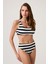 Siyah-Beyaz Çizgili Kare Yaka Spor Bikini Üstü Sporty Top 3