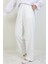 Beli Lastikli Düğmeli Pantolon Beyaz 1