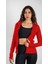 Fermuarlı Çift Cepli Parmak Geçmeli Slim Fit Spor Ceketi Kırmızı 3