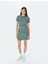 Bisiklet Yaka Kısa Kollu Fitilli Mini Bodycon Elbise 3
