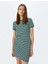 Bisiklet Yaka Kısa Kollu Fitilli Mini Bodycon Elbise 1