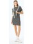 Bisiklet Yaka Kısa Kollu Fitilli Mini Bodycon Elbise 1