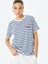 Baskı Detaylı Bisiklet Yaka Pamuklu Çizgili T-Shirt 2