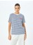 Baskı Detaylı Bisiklet Yaka Pamuklu Çizgili T-Shirt 3