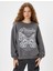 Oversize Sweatshirt Kelebek Baskılı Bisiklet Yaka Şardonlu 3