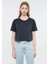 Kadın Koyu Gri Crop Basic Tişört 1611644-70087 2