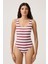 Bordo-Beyaz Çizgili U Yaka Spor Mayo Sporty One Piece 1
