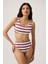 Bordo-Beyaz Çizgili Yüksek Bel Bikini Altı Sporty Bottom 4