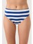 Lacivert-Beyaz Çizgili Yüksek Bel Bikini Altı Sporty Bottom 1